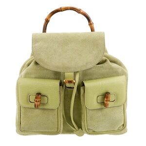 ❌Sold❌Gucci bamboo Green suede leather vintage Backpack